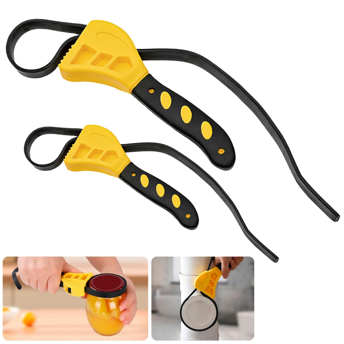 2-Pack Adjustable Rubber Strap Wrench Set – 8" & 6" Multifunctional Grip Tools