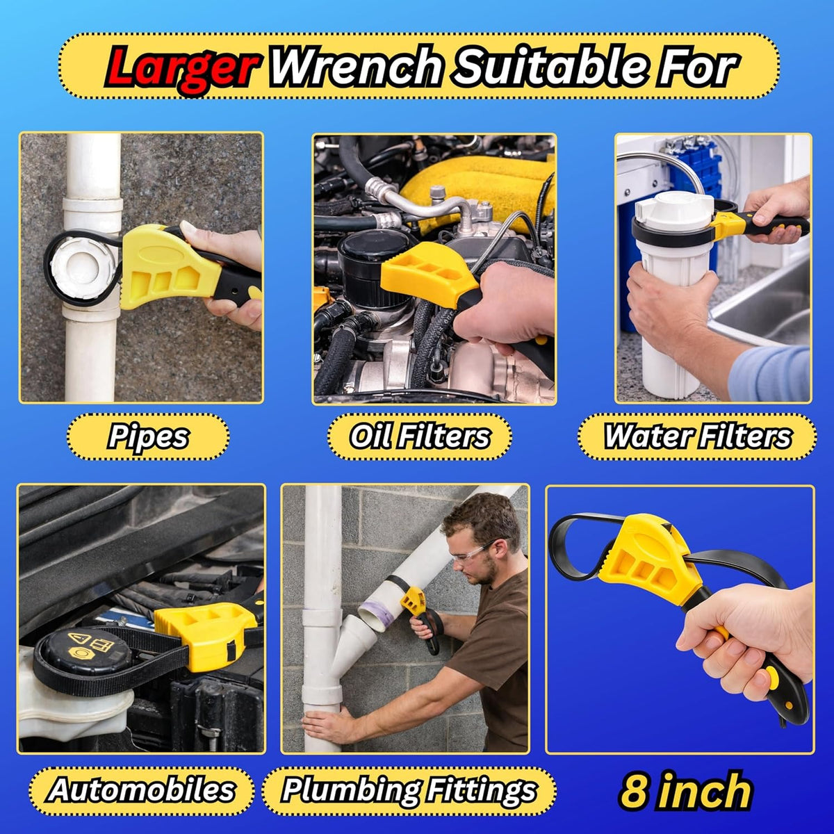 2-Pack Adjustable Rubber Strap Wrench Set – 8" & 6" Multifunctional Grip Tools